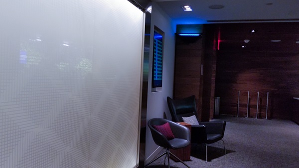 The signature frosted glass and chairs by the entrance