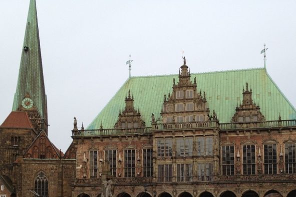 Townhall Bremer Marktplatz di Kota perdagangan maritim Bremen