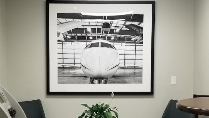 Private Jet picture at the wall of the Pilot's lounge