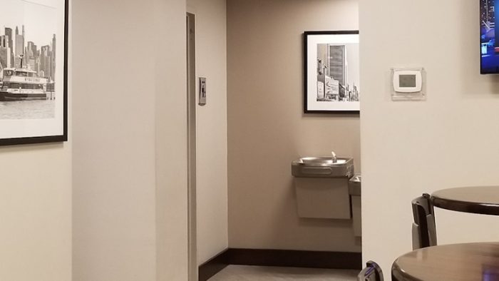 Restroom with water fountains