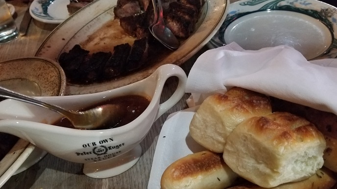 Peter Luger Steak bread and sauce