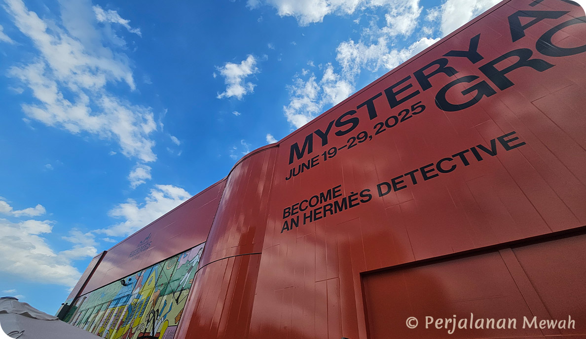 Hermès Mystery at the Grooms 2025 event signage inviting guests to become a Hermès detective