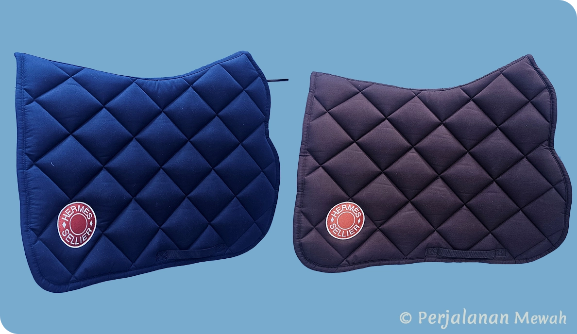 Hermès saddle pads in navy and brown with Sellier badge
